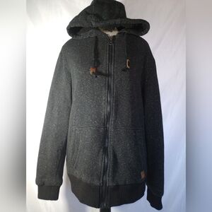 Buffalo David Bitton Men's Sherpa-Lined Full Zip Hoodie Jacket XL/TG Gray Black